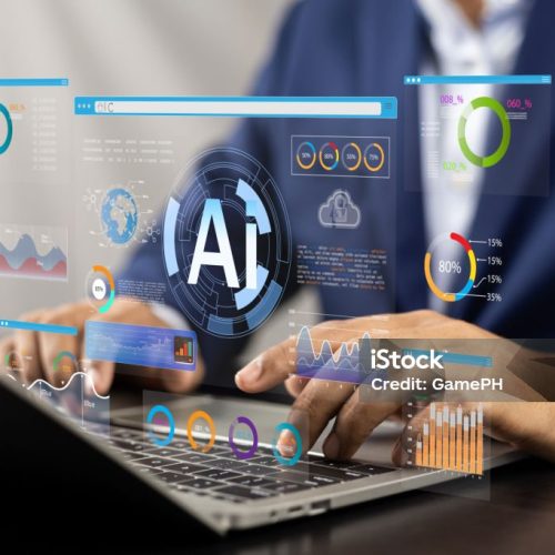 Businessman use artificial intelligence AI technology for enhanced work efficiency data analysis and efficient tools, Unlocking work potential with AI solutions chatbot help solve work problems.